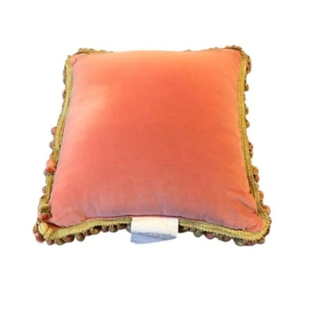 Botanical Embroidered Accent Pillow Pink Velvet Tassel Fringe